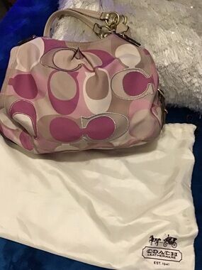 Coach Pink and Cream Signature Canvas Shoulder Bag